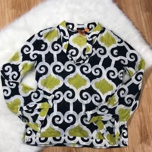 Tory Burch mustard & navy embellished blouse